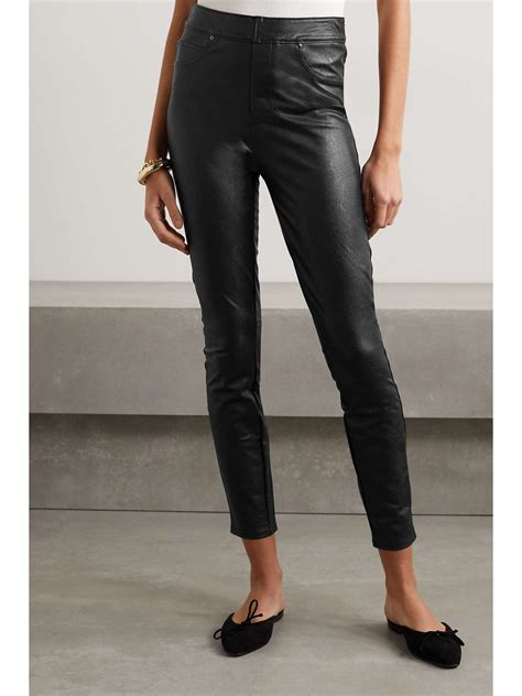 stretchy faux leather trousers